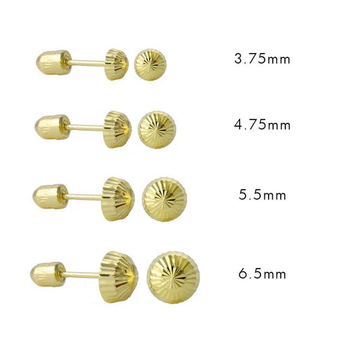 14 Karat Yellow Gold Diamond Cut Half Ball Screw Back Stud Earring