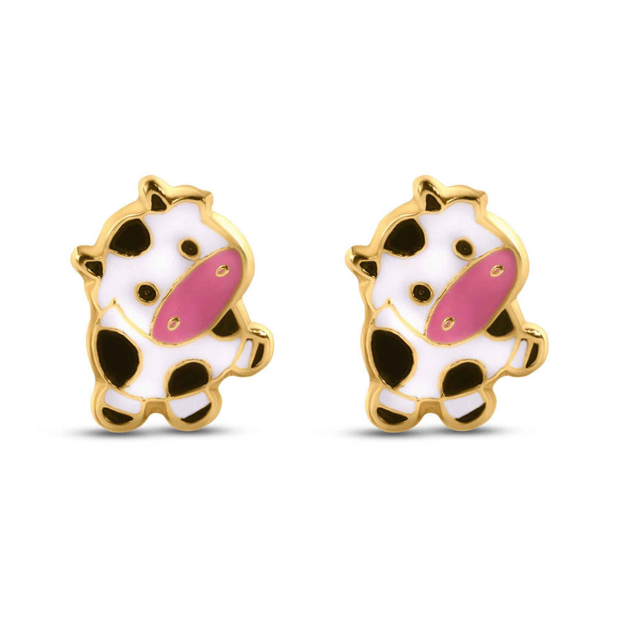 14 Karat Yellow Gold Little Cow Screw Back Earrings