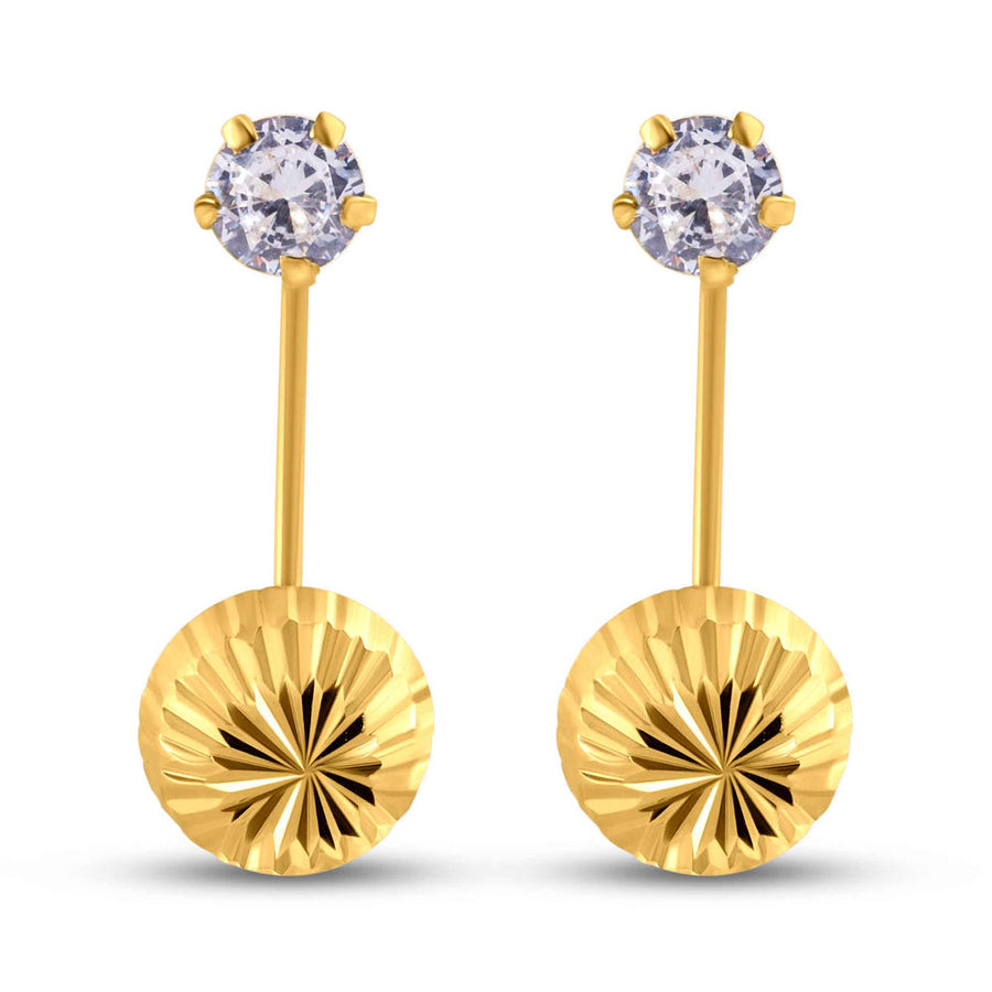 14 Karat Yellow Gold Diamond Cut Clear CZ Telephone Style 4mm Front Screw Lock Earrings