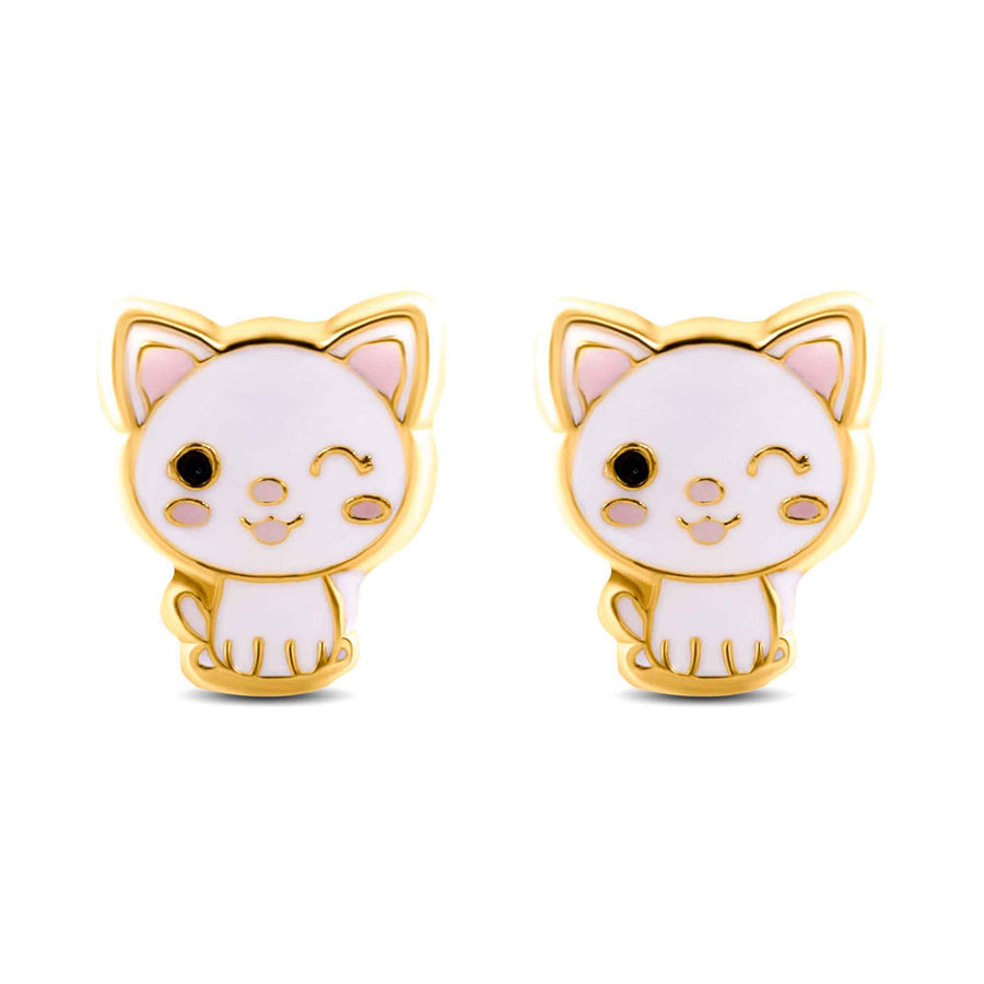 14 Karat Yellow Michi Cat Screw Back Earrings