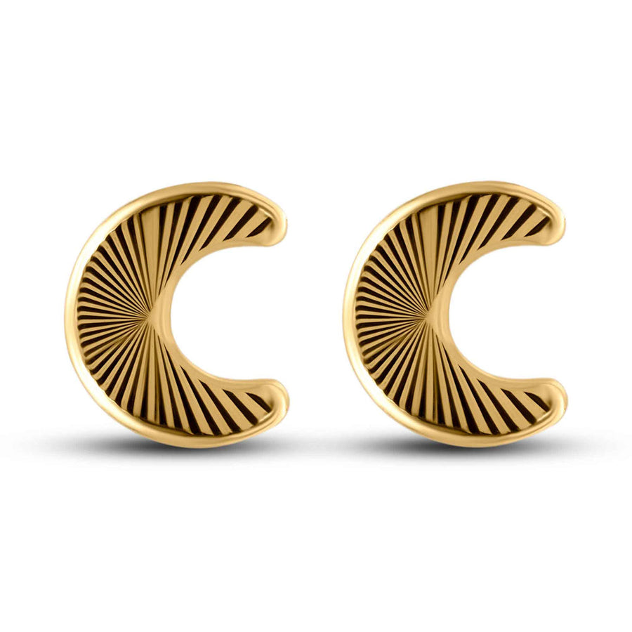 14 Karat Yellow Gold Moon Diamond Cut Screw Back Earrings