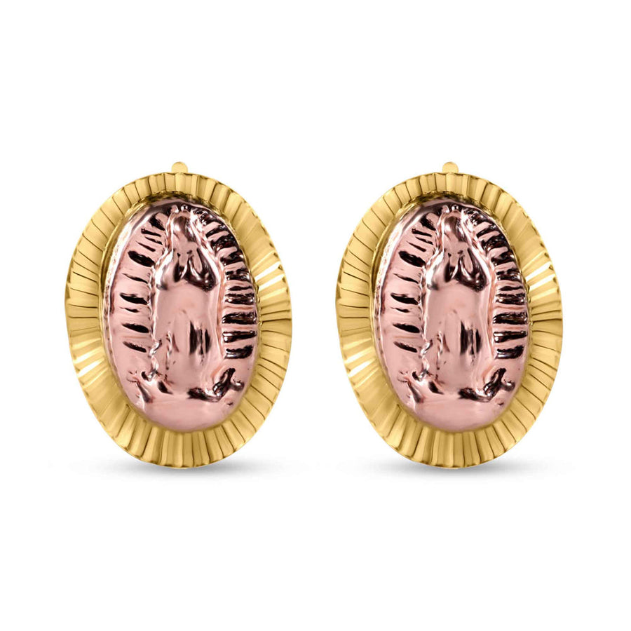 14 Karat Yellow Gold 2 Tone Guadalupe Diamond Cut Screw Back Earrings
