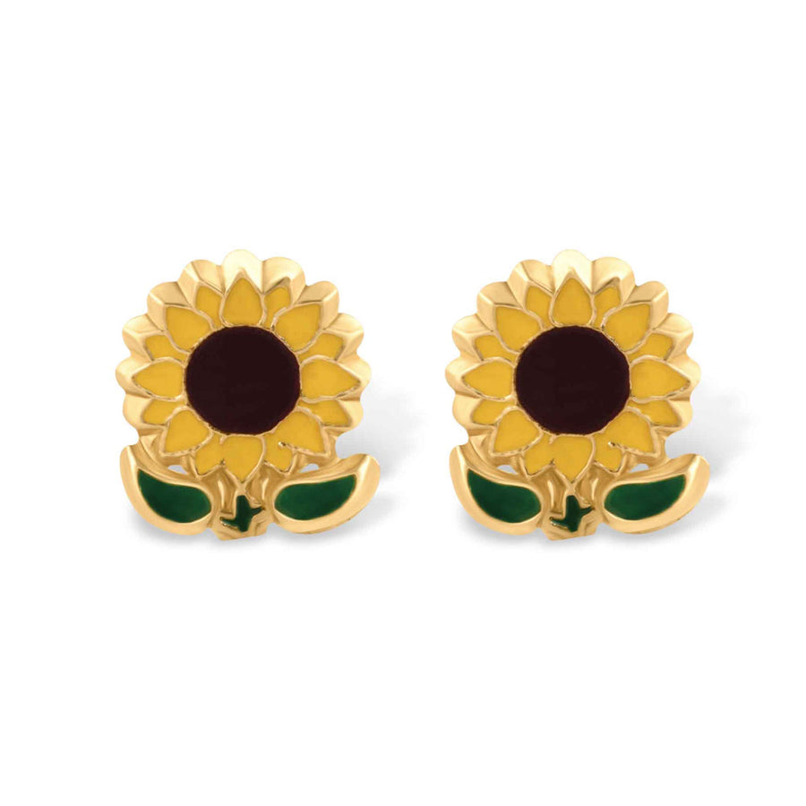 14 Karat Yellow Gold Sunflower Screw Back Earrings