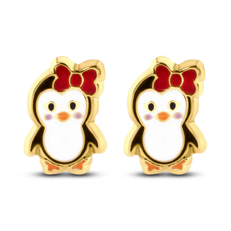 14 Karat Yellow Gold Penguin Screw Back Earrings