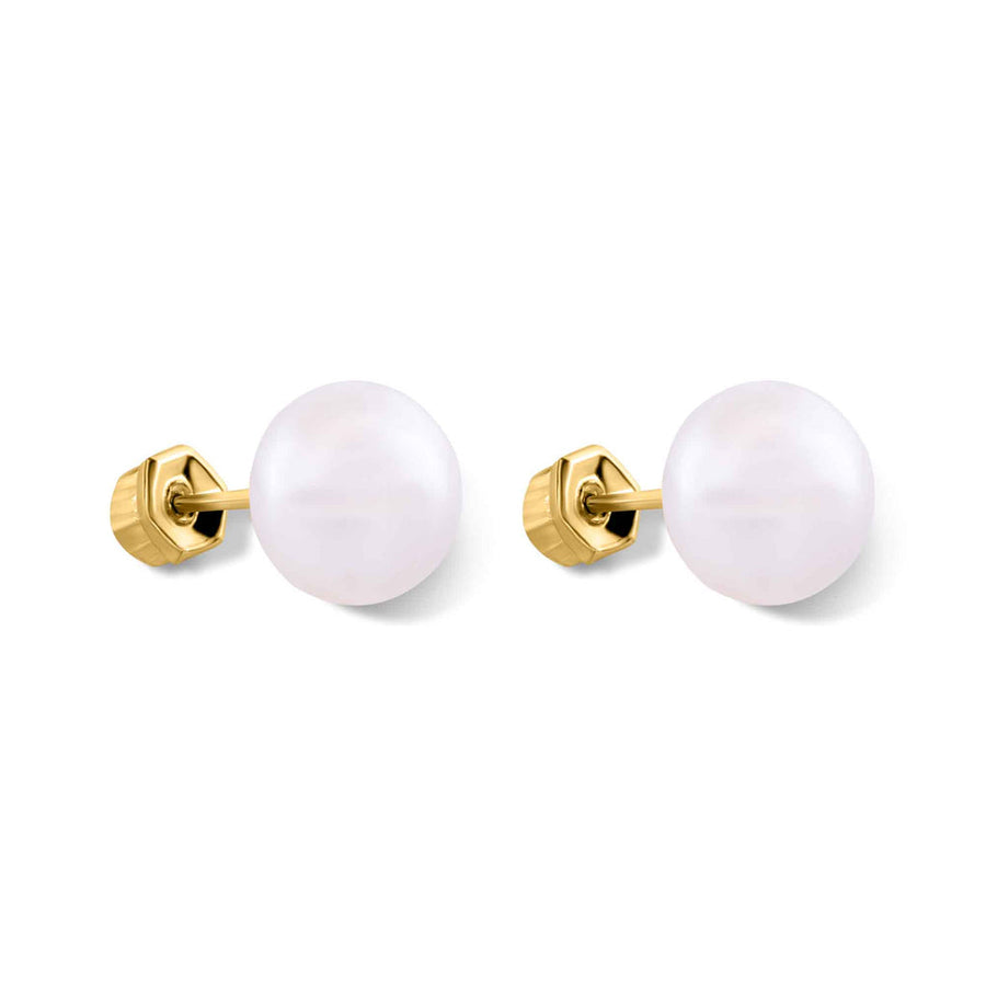 14 Karat Yellow 7mm Pearl Screw Back Earrings