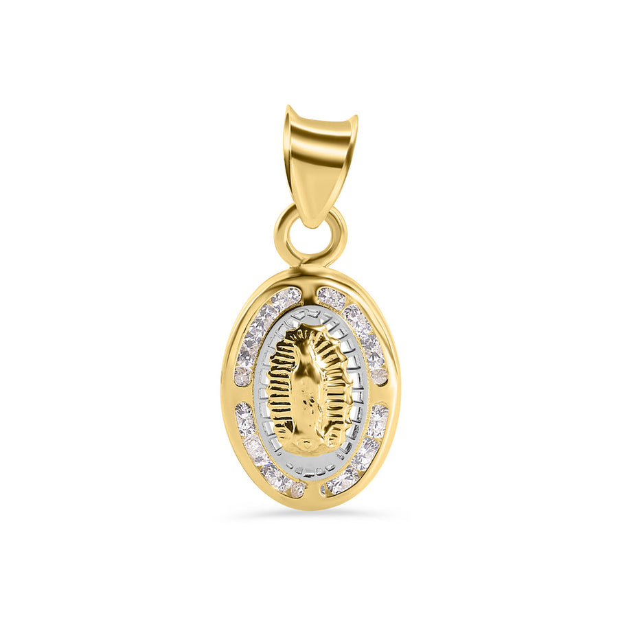 14 Karat Yellow Gold Oval Our Lady of Guadalupe Clear CZ Pendant