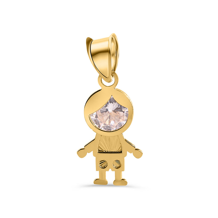 14 Karat Yellow Gold Boy Cutout Diamond Cut Clear CZ Pendant