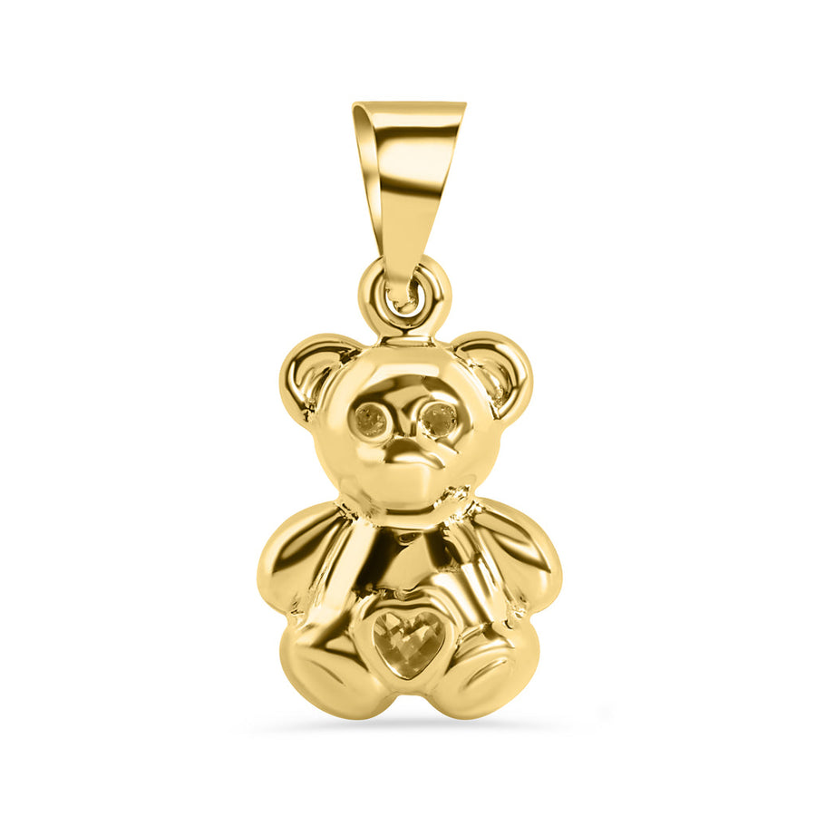 14 Karat Yellow Gold Teddy Bear Heart Clear CZ Pendant