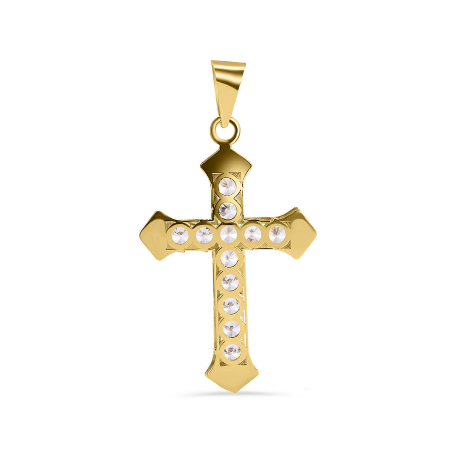14 Karat Yellow Gold Multi Faceted Cross Clear CZ Pendant