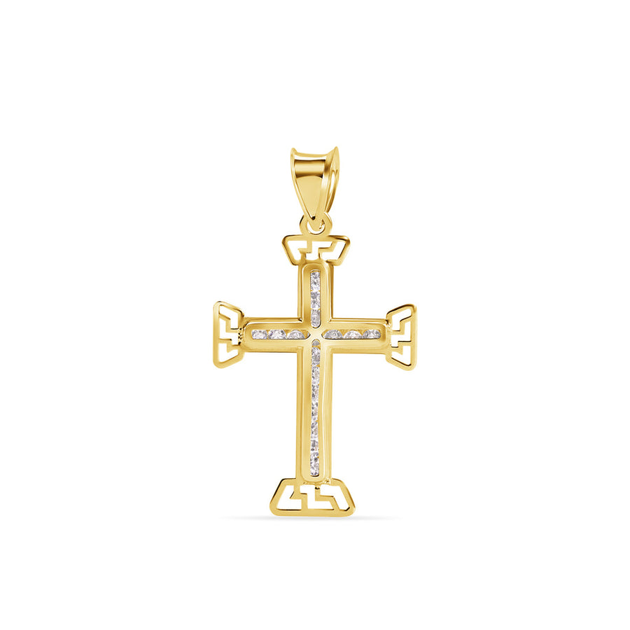 14 Karat Yellow Gold Multi Faceted Cross Clear CZ Pendant