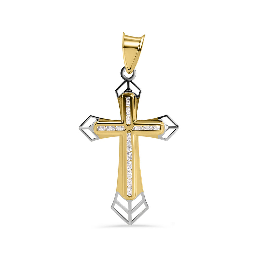 14 Karat Yellow Gold Cross Clear CZ Pendant