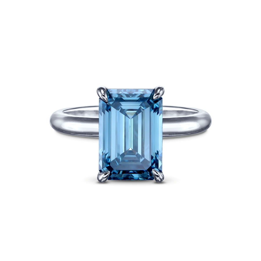 3.53 CT Blue Emerald Cut Solitaire Engagement Ring