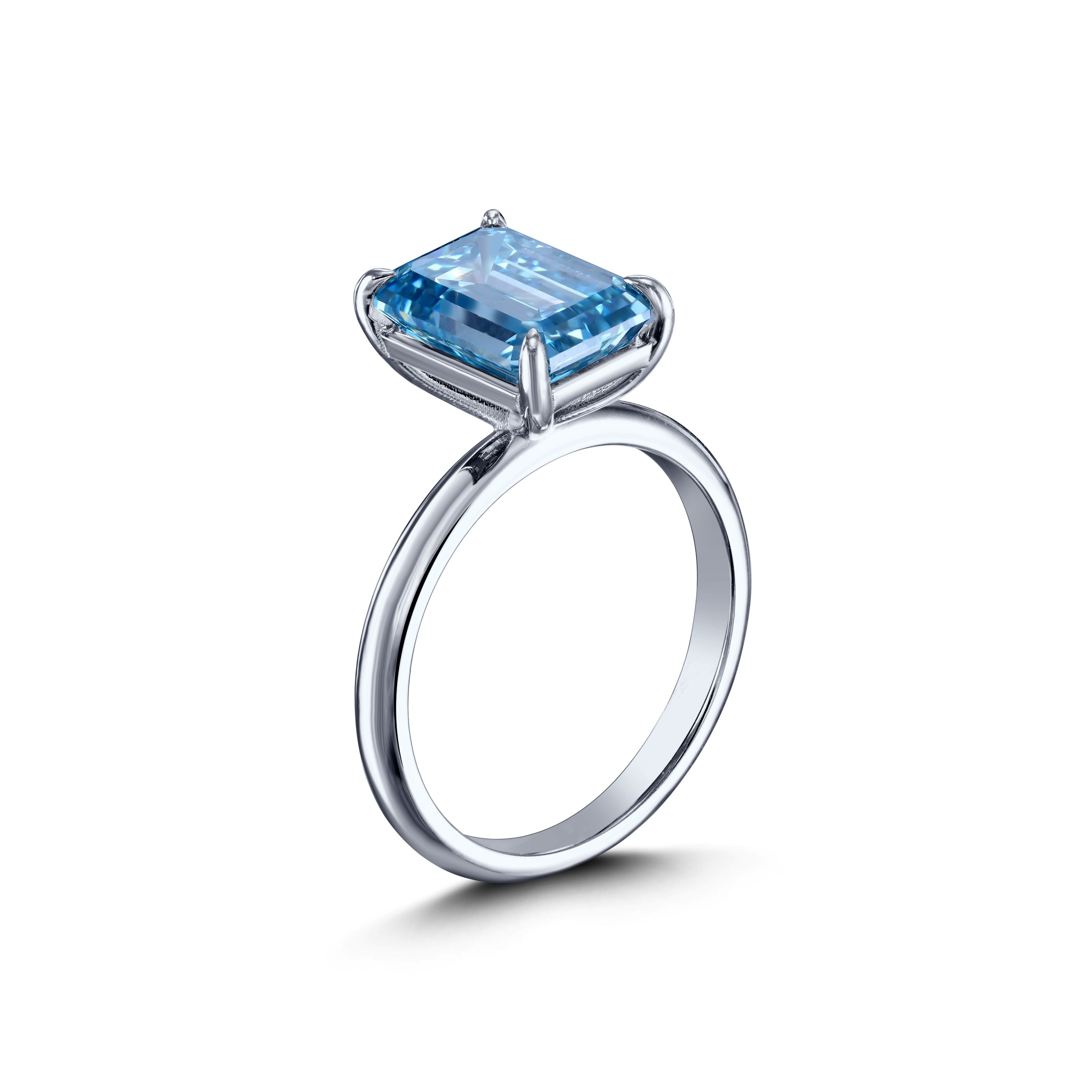 3.53 CT Blue Emerald Cut Solitaire Engagement Ring