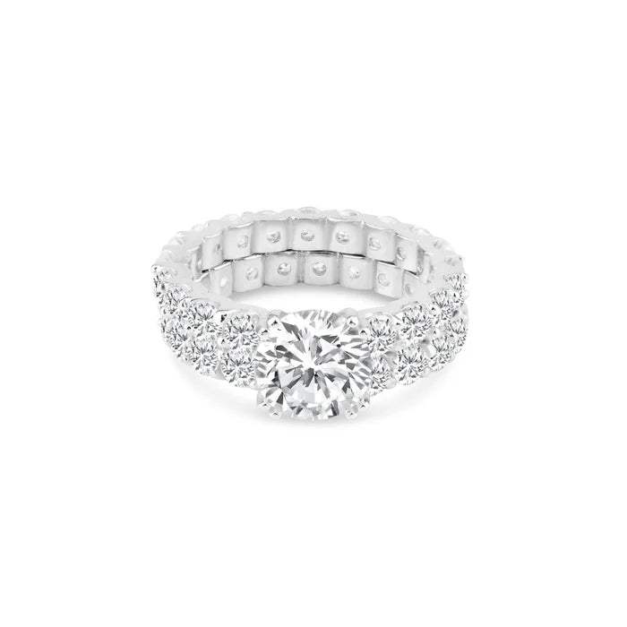 Rhodium Plated 925 Sterling Silver Clear Square Center CZ Bridal Ring Set
