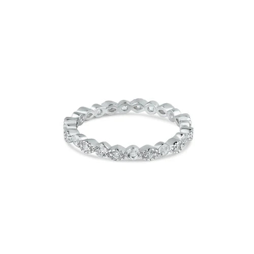 Rhodium Plated 925 Sterling Silver CZ and Eye Pattern Eternity Ring