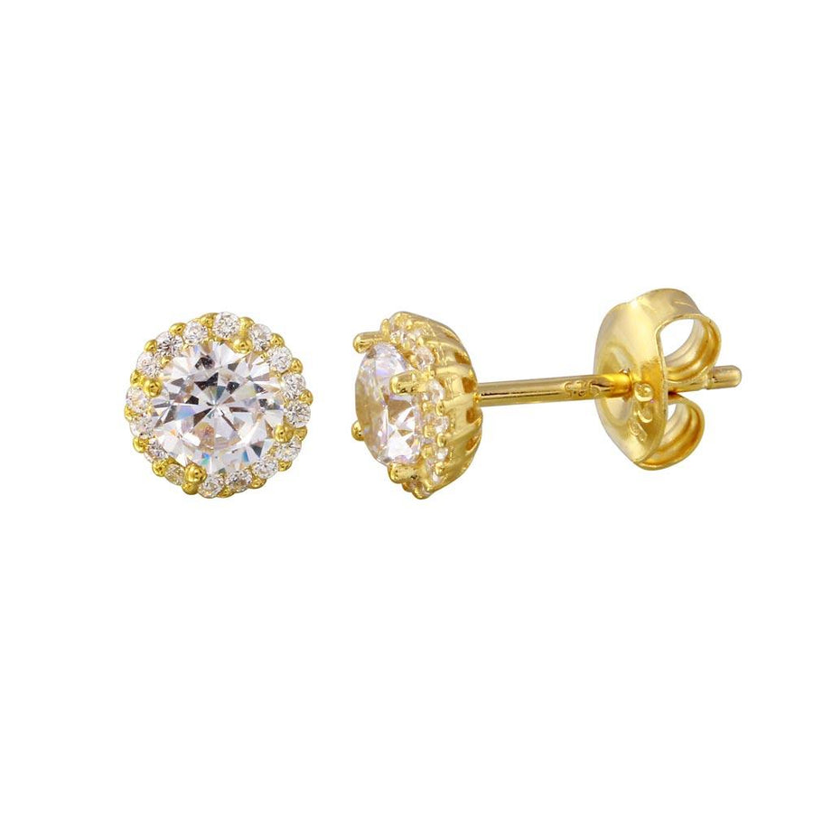 Gold Plated 925 Sterling Silver CZ Halo Stud Earrings