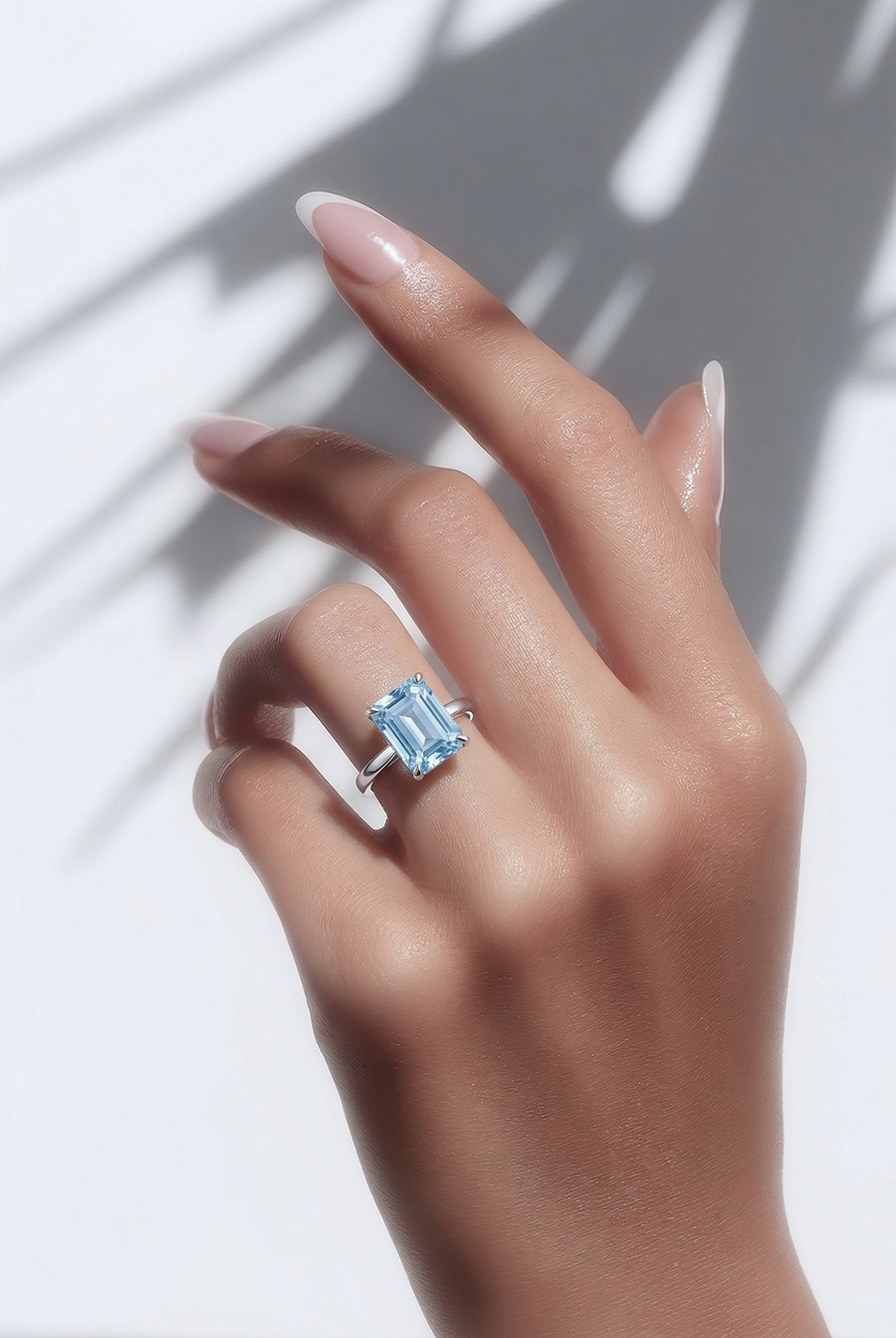 3.53 CT Blue Emerald Cut Solitaire Engagement Ring