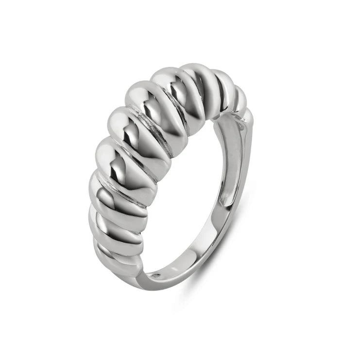 Rhodium Plated 925 Sterling Silver Croissant Design Ring 7.9mm