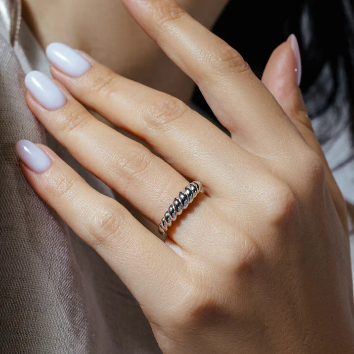 Rhodium Plated 925 Sterling Silver Croissant Design Ring